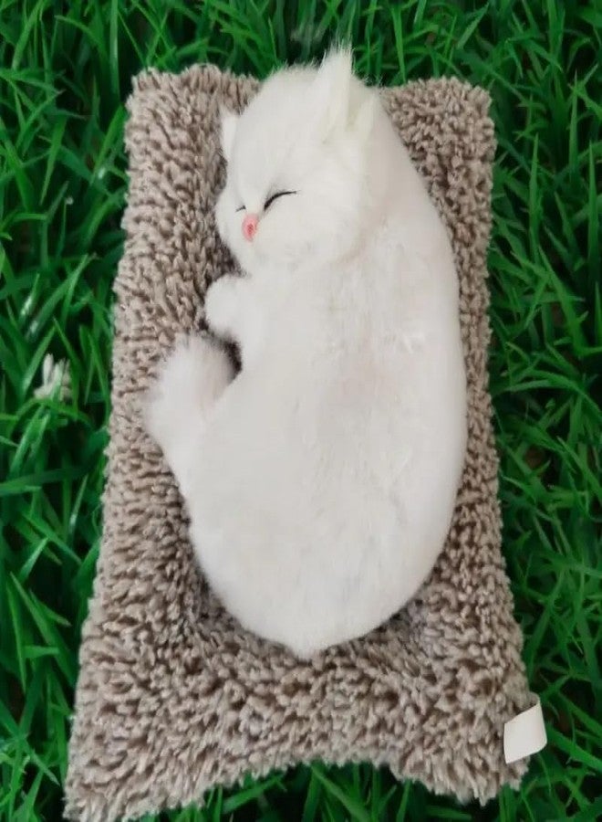 Fennec Mart Soft Sleeping Cat Plush with Realistic Meow Sound Fun Toy for Kids & Car Decoration (White) - Image 2